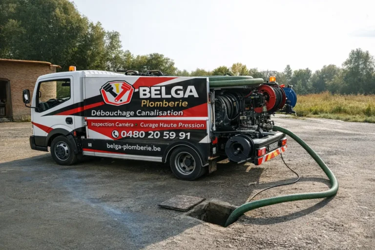 Camionnette Belga Plomberie en intervention