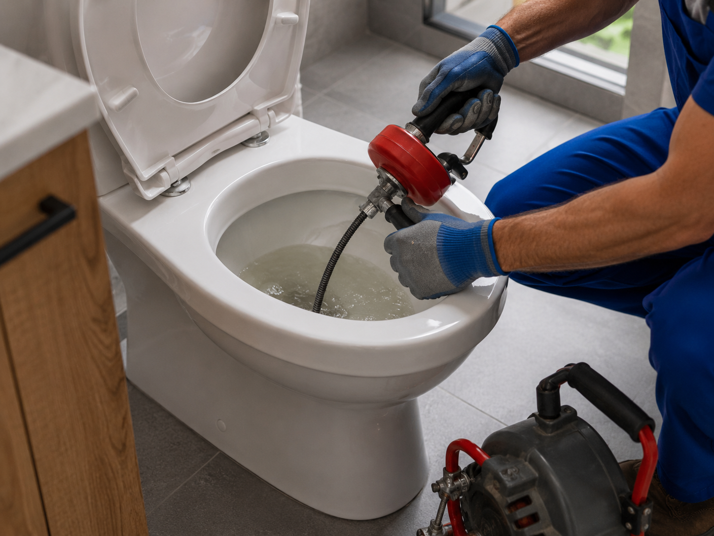 Plombier débouchant un WC bouché à Mons