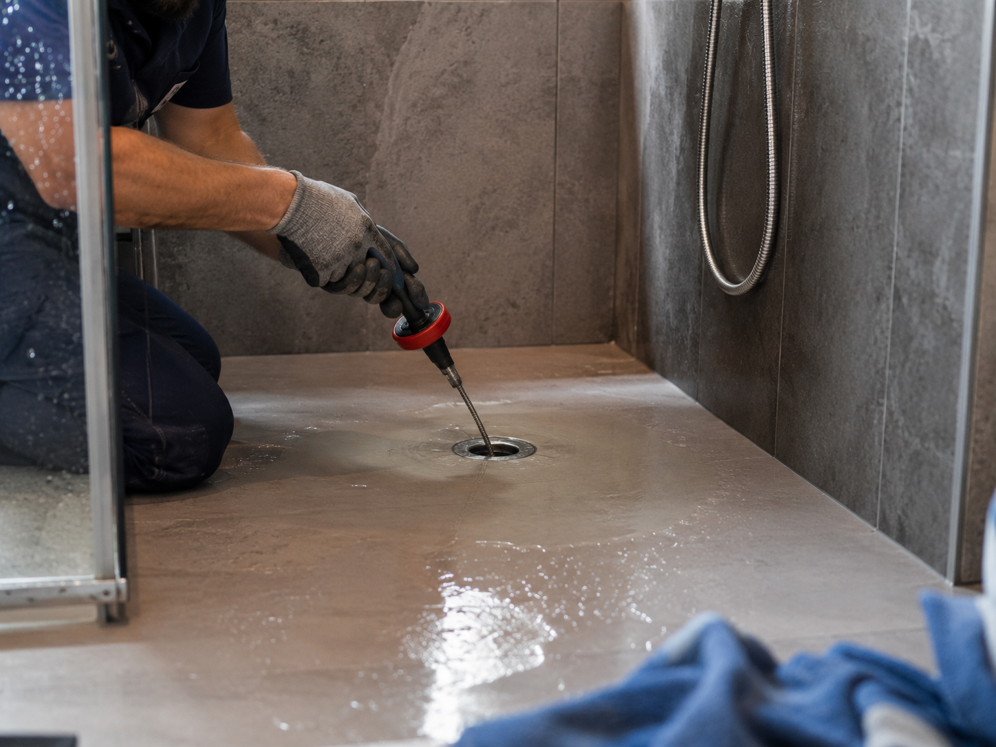 Plombier intervenant sur une douche bouchée à Mons