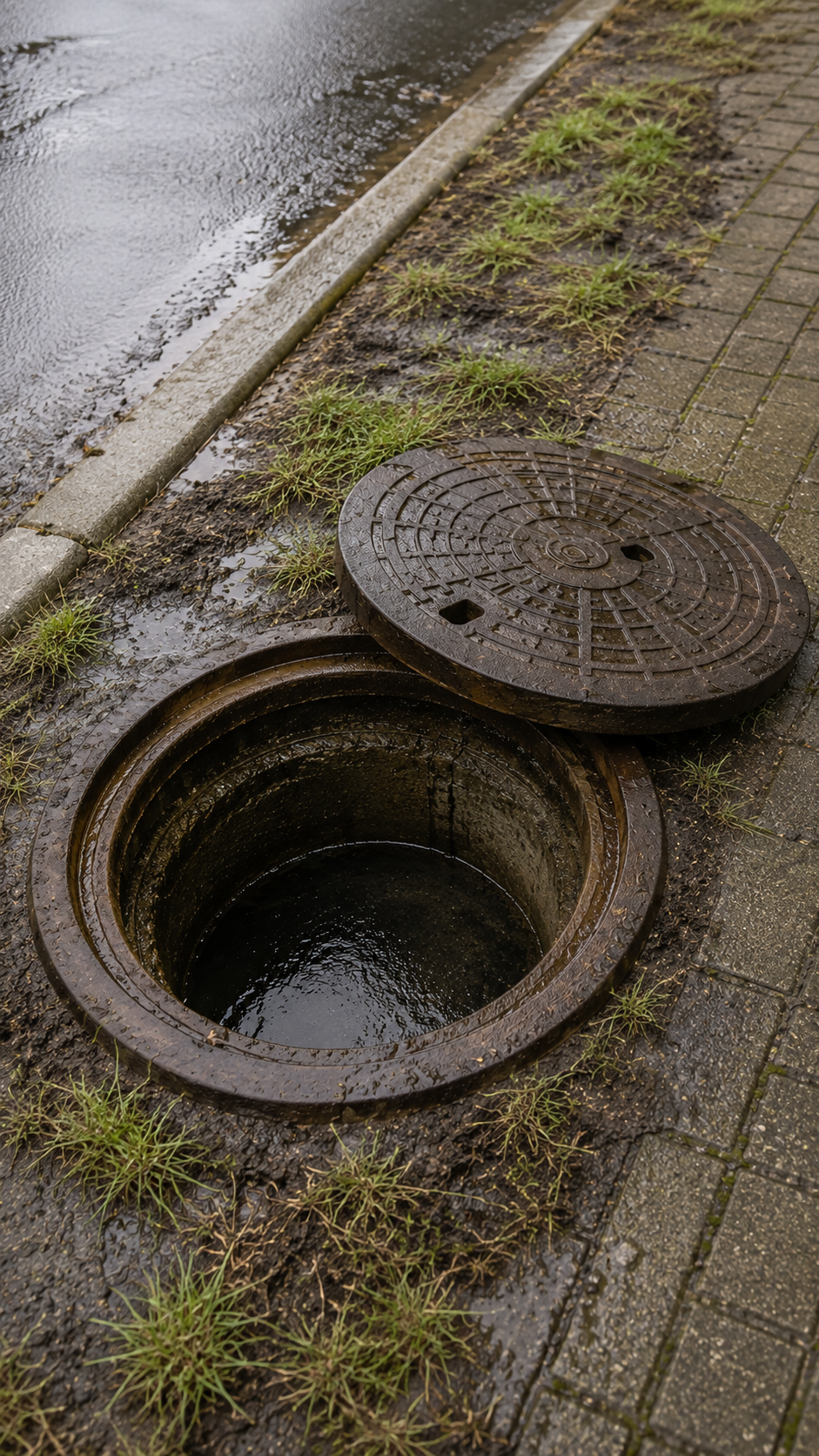 Égout bouché avec regard extérieur à Mons