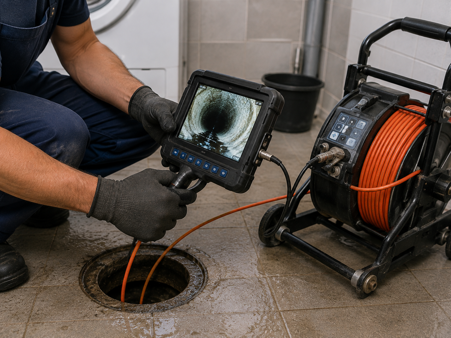 Inspection caméra d'une canalisation par un plombier professionnel à Mons