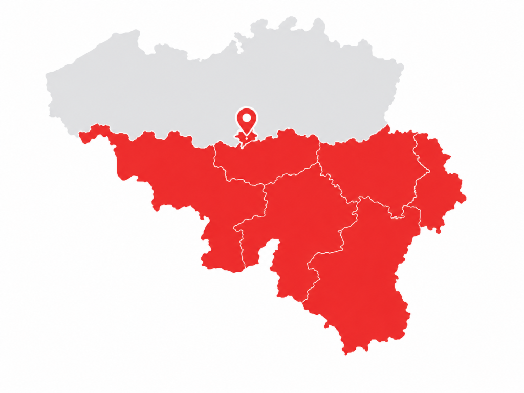 Carte des zones d'intervention Belga Plomberie à Bruxelles et en Wallonie